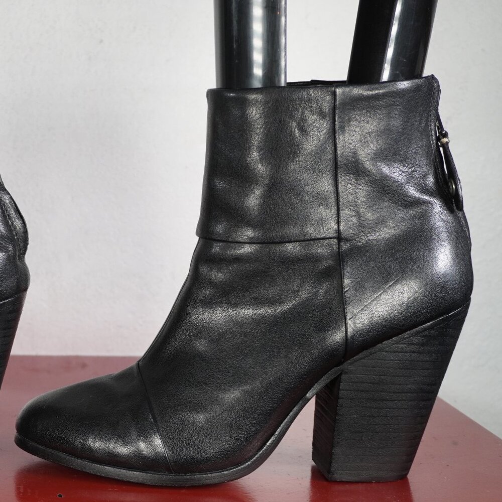 Women's Rag & Bone Black Leather Chunky High Heel Ankle Fashion Boots 10.5
